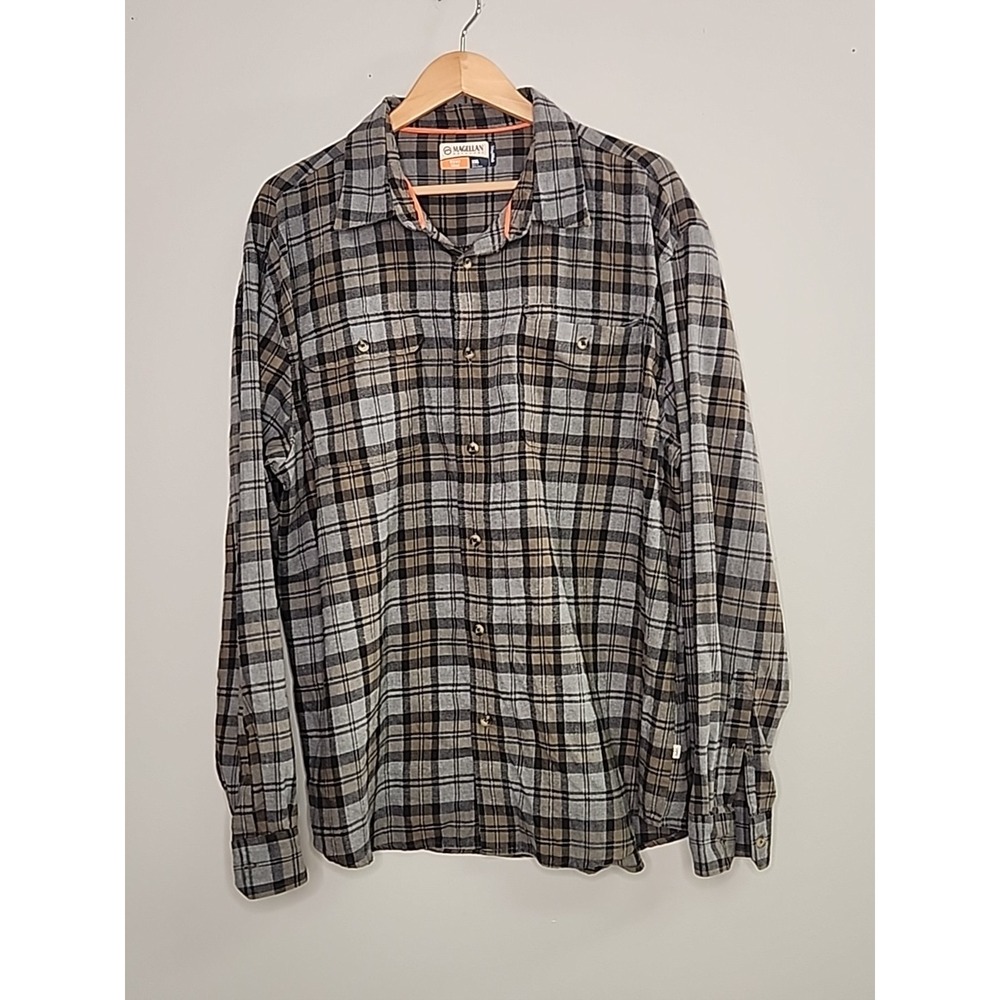 Magellan Outdoors Performance Flannel Mens XXL Hunt Gear Gray Plaid Longsleeve